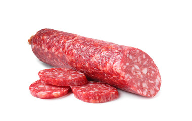 Delicious dry cured sausage isolated on white