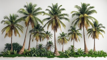 Obraz premium Lush Collection of Coconut and Palm Trees Isolated on White Background Showcasing Tropical Growth and Vibrant Summer Foliage
