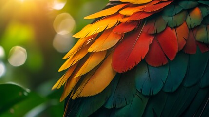 Obraz premium Vibrant Parrot Feathers: A Close-Up of Nature's Beauty