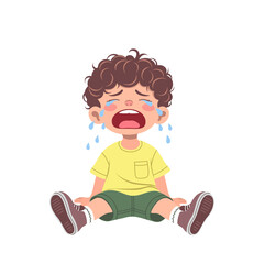 Crying boy. Vector color illustration on a white background.