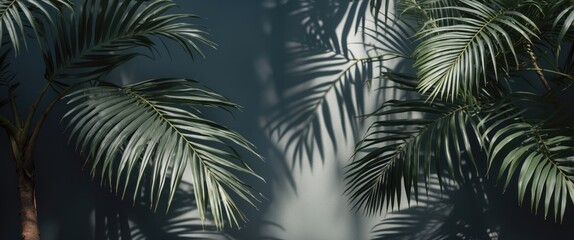 Tropical Palm Leaves Casting Shadows On A Minimalist Background With Room For Text Or Design Element