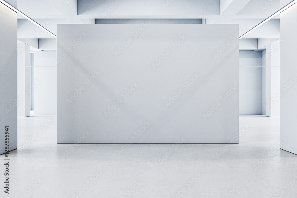 Aufkleber Minimalist gallery interior with blank walls and open spaces. 3D Rendering