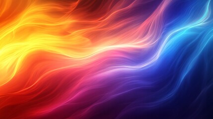 Obraz premium A vibrant abstract design featuring flowing waves of color transitions from warm yellows and oranges to cool blues and purples.