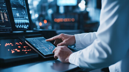 Data analysis in action laboratory environment technology insight close-up view