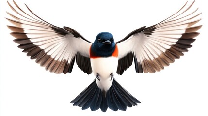 Obraz premium A swallow bird displays its striking colors as it gracefully flaps its wings, embodying the essence of spring and freedom in mid-flight