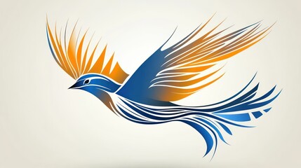 Obraz premium A vibrant swallow bird is depicted in flight, showcasing its beautifully stylized wings. The colors reflect the joy of spring and freedom