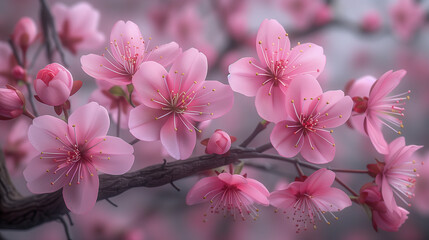 Obraz premium Soft Pink Cherry Blossoms in Full Bloom