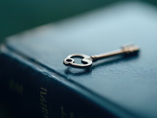 Antique Key on a Dark Blue Book