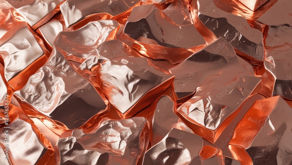 Poster shimmering crushed copper surface texture in a dynamic 3d rendering perfect for backgrounds and desi