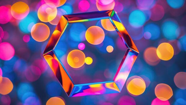 Colorful Bokeh Background with an Octagonal Prism Surrounded by Vibrant Blurred Lights