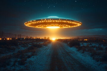 Nocturnal Encounter, Extraterrestrial Craft Descending Over Rural Vista