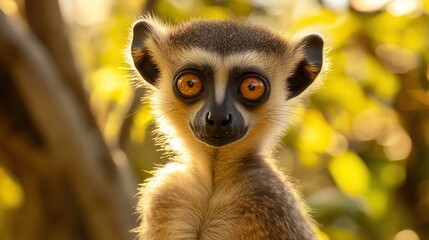 Obraz premium A close-up view of a small animal featuring large, expressive eyes that convey curiosity and innocence.