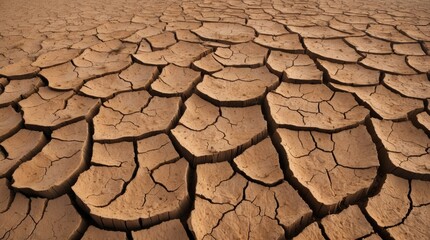 Desolate cracked soil landscape highlighting the effects of severe drought in arid desert regions during dry season