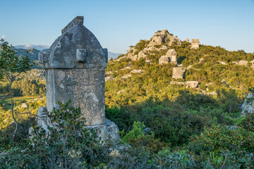 Ancient Lycian tombs of the Kalek&ouml;y village in Kekova near Kaş, Turkey