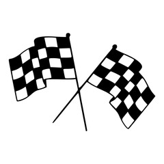 a black and white drawing of a checkered racing flag