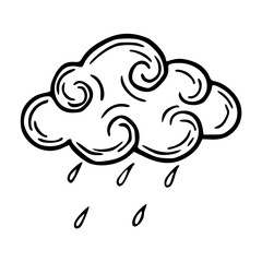 a black and white drawing of a rain cloud vector