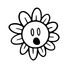Obraz premium a black and white drawing of a cartoon daisy flower with face