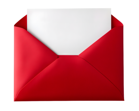 Red envelope with blank letter Inside with copy space for text, isolated on white transparent background, PNG element