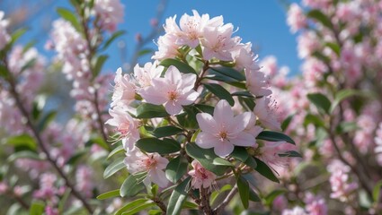 Daphne Odora Flowers Blooming Under Bright Blue Sky With Soft Focus Background And Space For Text