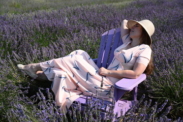 beautiful young woman in lavender field