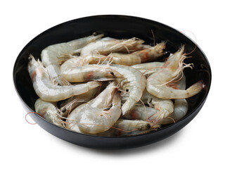 Fresh raw shrimps in bowl isolated on white