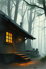 Fototapeta premium Asthatic pic Tranquil Forest Cottage in Nature