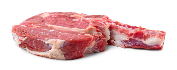 One raw beef steak isolated on white