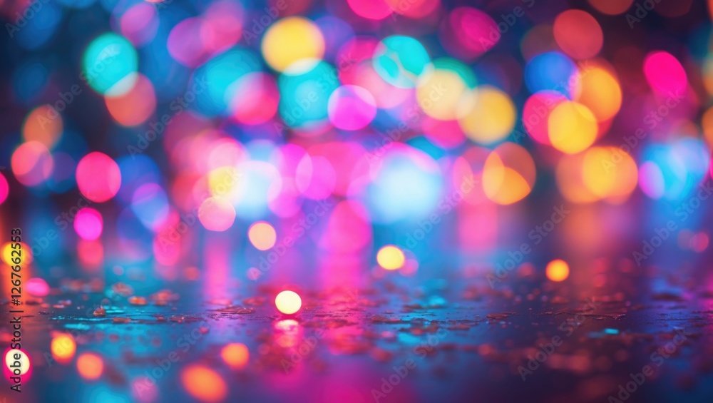 Poster abstract bokeh background featuring vibrant colorful lights creating a defocused overlay for artisti
