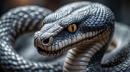 Fototapeta premium Close up of a detailed serpent statue showcasing luxurious gray skin texture perfect for background or decorative use.