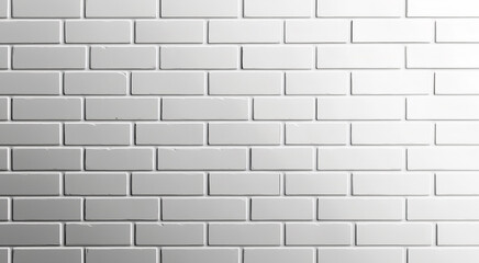 Fototapeta premium Wide panoramic view of a smooth, flat white brick wall with evenly spaced bricks perfect for modern, clean and minimal backgrounds. Generative AI