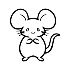 a black and white drawing of a cartoon cute mouse character