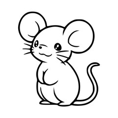 a black and white drawing of a cartoon cute mouse character