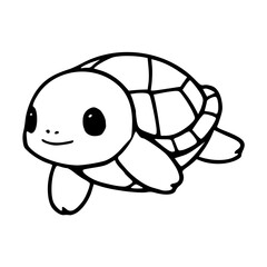 a black and white drawing of a cute turtle cartoon character