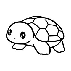 a black and white drawing of a cute turtle cartoon character