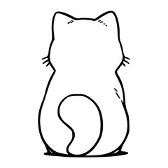 a black and white drawing of a cute cartoon cat character