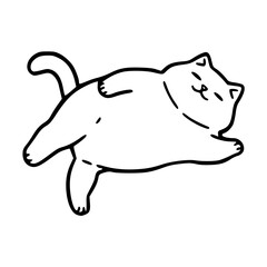 a black and white drawing of a cute cartoon cat character