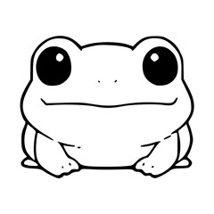 a black and white drawing of a cute cartoon frog character