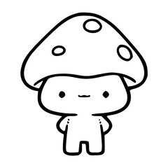 a black and white drawing of a cute mushroom cartoon character