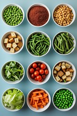 Colorful Healthy Food Bowls, Assorted Diet Food Flat Lay