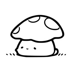 a black and white drawing of a cute mushroom cartoon character