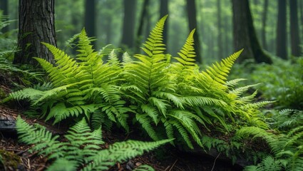 Lush green ferns thriving in a serene forest environment perfect for nature-inspired design and background applications.