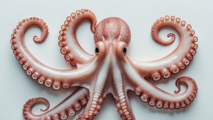 Fototapeta premium Close Up of Fresh Raw Octopus Displayed on a White Background Capturing Its Unique Tentacles and Textural Details for Culinary Uses