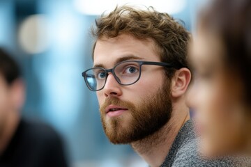 man with glasses looking sideways