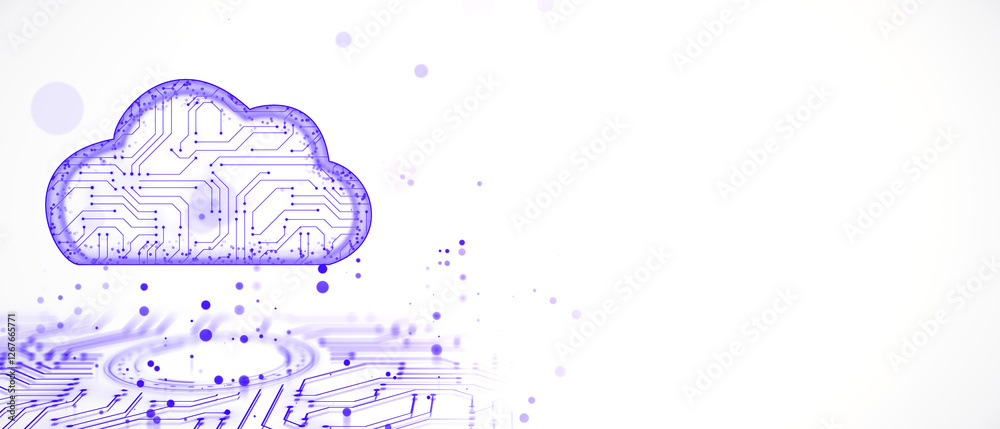 Poster Abstract cloud computing concept with a digital circuit cloud and data flow. 3D Rendering