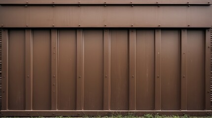 Textured brown metal wall with vertical panels and rivets suitable for industrial and construction backgrounds.