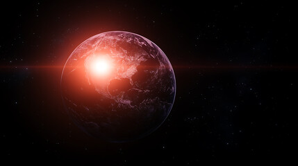 Obraz premium Dramatic Space View of Earth with Fiery Sunrise Shining Over the Planet Surface in Dark Backdrop
