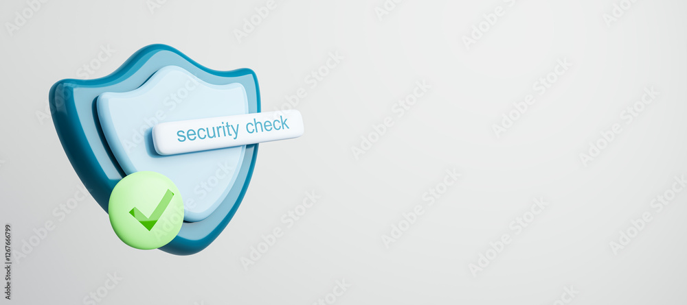 Poster 3D security shield with a checkmark and 