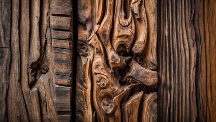 Naklejka premium Detailed close-up of diverse wood textures showcasing intricate patterns and rich colors suitable for interior design backgrounds.