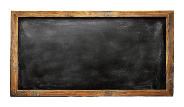 Rectangular chalkboard with natural wood frame, insulated on a transparent background, ideal for menus, messages. Generative AI