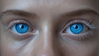Naklejka premium Close-up view of a person’s striking blue eyes highlighting their intricate details and emotional depth